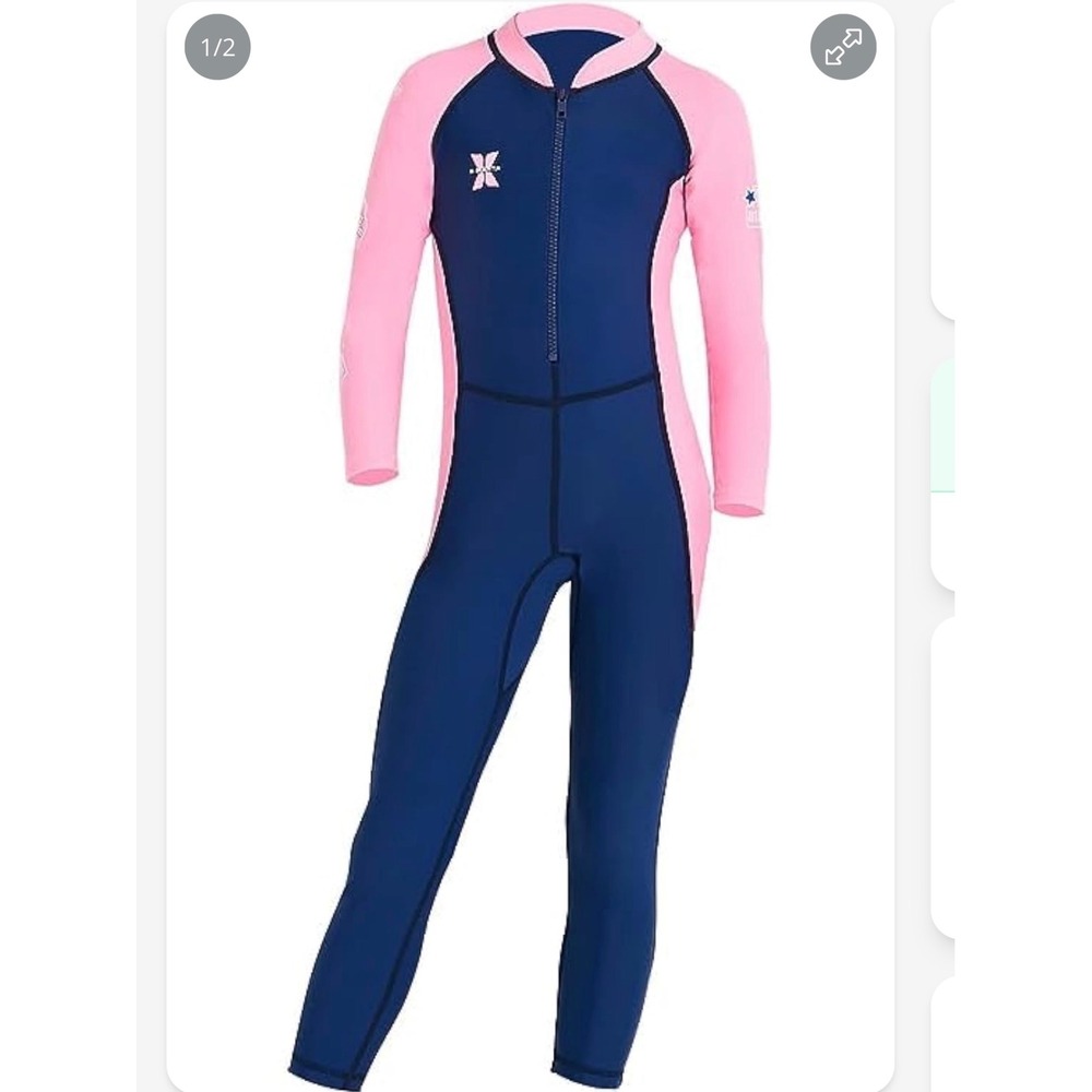 IDOPIP Rash Guard Swimsuit Girls 5-6 Navy Pink NWT UPF 50+ Long Sleeve Sunsuit